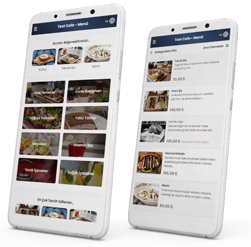 Telefonda açılmış dijital qr menü ekranı
